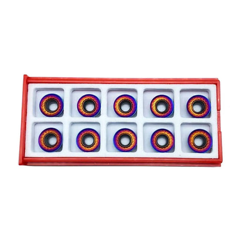 10 Pack RPMT1204 MOE-JS Lathe Turning Inserts With Nano Quenched Blue Coating R6 Chipbreaker Round Carbide Inserts in red box