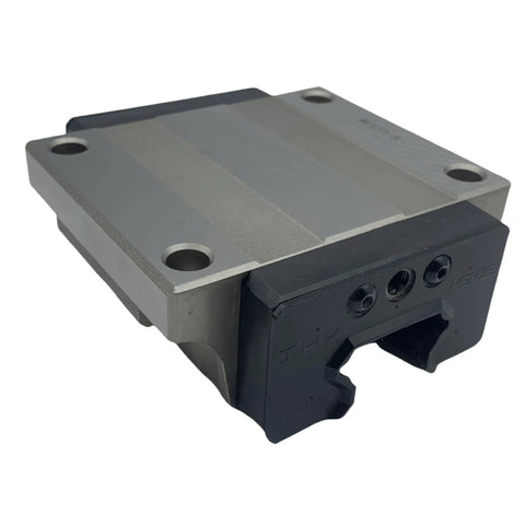 Close-up of New HSR35LB Linear Guide Block Bearings Rails Carriage for Motion Control CNC Machines And 3D Printers, metal design.