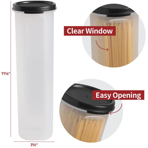 Tall Clear Spaghetti Pasta Storage Jar With Airtight Lid For Pantry Organization, 37 oz container with easy opening feature