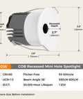2-Pack 3 Inch 5CCT LED Pinhole Recessed Spotlight Lights with J-Box shown with dimensions and specifications.