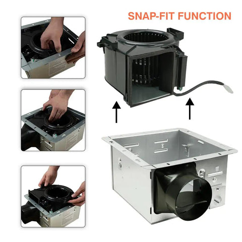 Ultra Quiet Bathroom Exhaust Fan 90 CFM For 80 To 90 Sq Ft Rooms, 4 Inch Duct Collar assembly demonstration