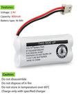Straight Fire Backup Triple A Cells For Vtech Cs6114 Cs6419 Cs6719 At T El52300 Cl80111 Cordless Phones Plug And Play Two Point Four Volt Eight Hundred Milliamp Hour Battery showing features and caution.