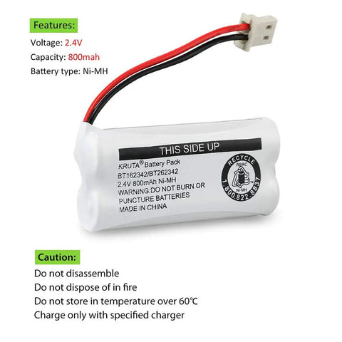 Straight Fire Backup Triple A Cells For Vtech Cs6114 Cs6419 Cs6719 At T El52300 Cl80111 Cordless Phones Plug And Play Two Point Four Volt Eight Hundred Milliamp Hour Battery showing features and caution.