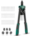 Billion Gold Heavy Duty Double Handle Rivet Gun With Spring Loaded Fast Release Mechanism For Effortless Operation and Reduced Hand Fatigue Professional Grade Leverage Tool For Rapid Riveting Workflows with rivets and nose tips.