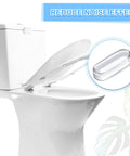 Toilet with lid open, inset showing Twenty Pack Toilet Seat Bumpers Replacement Kit With Universal Fit And Strong Adhesive
