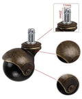 Real Deal Vintage Brass Swivel Casters Featuring Precision Ball Bearing Rollers For Office Chairs And Household Furniture Slick Rolling Nylon Stem Glide Replacement Units, close-up of brass caster with black wheel, 11mm x 20mm size.
