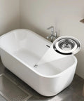 No Fuss Solid Stainless Steel Bathtub Drain Strainer And Hair Catcher Filter Basket For Bathroom Sink Drain Plug in a modern tub.