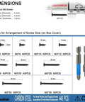 Dimension guide for 440 Piece Black Carbon Steel Self Tapping Wood Screws Assortment Kit Featuring Flat Head Phillips Drive.
