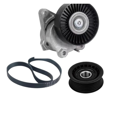 Upgrade Your Mercedes Benz With This Premium Belt Tensioner Idler Pulley Kit For W202 W203 W210 W211 Models To Stop Squeal And Keep Drive Smooth As Butter. drive belt kit with tensioner pulley, idler pulley, and serpentine belt