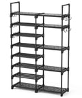 8 Tier Metal Shoe Rack Organizer For Closet, Entryway Or Garage - Tall 57 Inch, Holds 26-32 Pairs, Stackable Large Shoe Stand With 15 Hooks