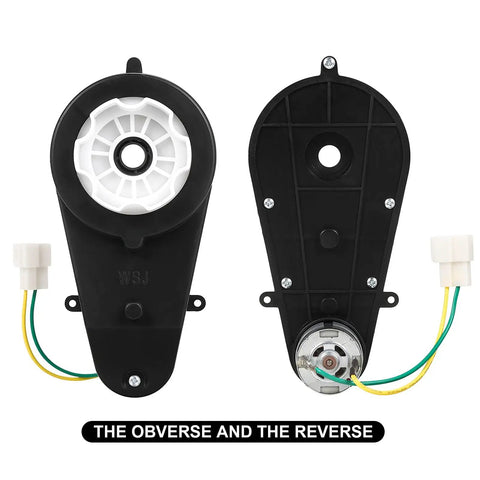 Front and back view of Two Piece 24V 40000RPM Gearbox Motor For Kids Ride On Cars Upgrade High Speed RS555 Drive Engine
