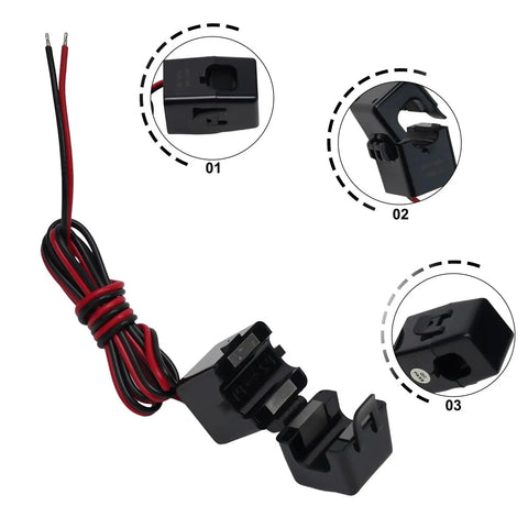 Rock Solid Split Core Current Transformer Clamp Sensor For Ev Chargers And Grid Panels 50 To 200 Amps showing clamp detail and wire leads.