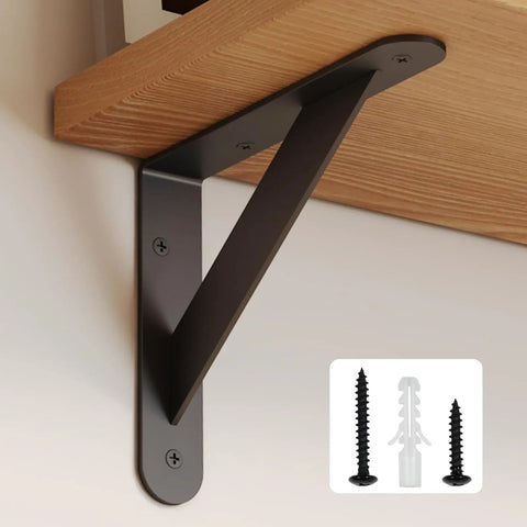 Built Tough As Nails 12X8 Inch Heavy Duty L Brackets For Shelves, Rock Solid Black Steel Angle Mounts With Triangular Support Design, Quick Install Hardware For Stress Free DIY Shelving Or Home Upgrades