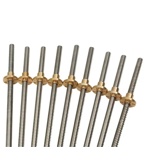 Beefy T8 Lead Screw For 3D Printers, 2mm Pitch, Lead Options 10mm, 12mm, Or 14mm, Stainless Steel Rod With Brass Nut, 100 To 800mm Length