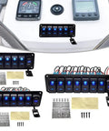 Heavy Duty Waterproof Rocker Switch Panel 5 6 8 Gang With LED Lights And Voltmeter for marine vehicles, boats, and RVs