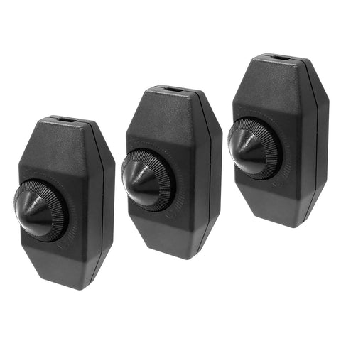 3 Pack Inline Rotary Dimmer Switch 110V Black For DIY Lamps Kit Soldering Required, three black plastic inline dimmers