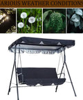 Replacement Canopy Top For Three Seat Outdoor Patio Swing, Black Shade Cover For Porch Garden Seat, shown in weather conditions