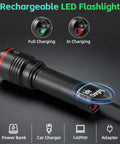 Close-up of Six Pack Rechargeable LED Flashlights With High Lumen Output showing USB-C charging, focus on flashlight details