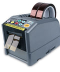 Automatic Tape Dispenser And Heavy Duty Cutting Machine With Bright Led Digital Panel Dual Mode Box Sealer With Smart Memory Count viewed from the front with tape rolls.