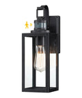 Smart Motion Sensor Outdoor Wall Lantern Dusk To Dawn Sconce In Matte Black With Clear Glass Waterproof Porch Light Fixture