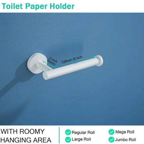 White Toilet Paper Holder For Bathroom Wall Mounted 304 Stainless Steel Durable Rustproof No Fade Finish Easy Fuss Install