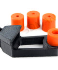 Close-up of Heatbed Silicone Leveling Column Set for 3D Printers, showing orange silicone buffers with black mounting bracket.