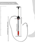 Heavy Duty Manual Push Oil Pump Hand Crank Gear Transfer Dispenser for 5 Gallon Drums with 47 inch hose for size reference.