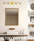 5 Light Gold Vanity Light Fixtures Over Mirror With Bell Glass Shades Industrial Modern Mid Century Wall Lamps For Bathroom