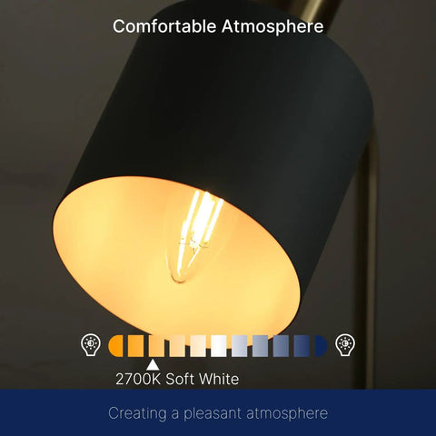 Lit 100W Equivalent LED Candelabra Bulb, 800 Lumens Dimmable, 2700K Soft White illuminating lamp interior.