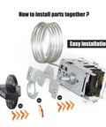 Installation components of Upgraded True Freezer Temperature Control Kit With Fridge Knob Thermostat For 077B Series.