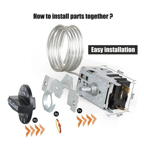Installation components of Upgraded True Freezer Temperature Control Kit With Fridge Knob Thermostat For 077B Series.