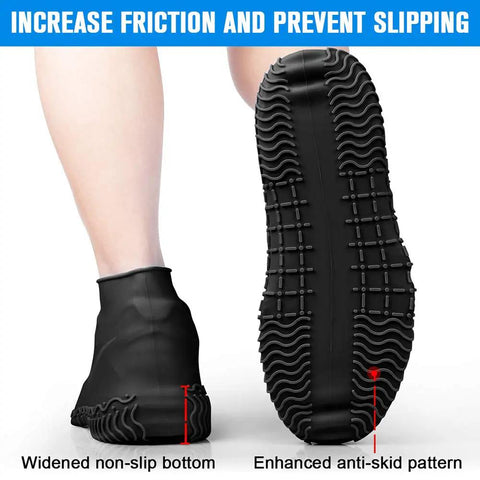 Silicone Waterproof Shoe Covers With Zipper, Reusable Rain Overshoes, Non Slip Tread View For All Weather, Size L Black