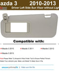 Left Driver Side Sun Visor For Mazda 3 2010 2011 2012 2013 Plug And Play Direct Replacement No Light Beige Interior Shield