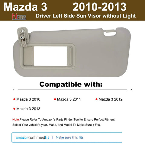 Left Driver Side Sun Visor For Mazda 3 2010 2011 2012 2013 Plug And Play Direct Replacement No Light Beige Interior Shield