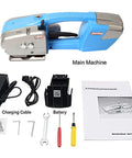 Heavy Duty Electric Strapping Machine With Hot Melt Welding and Adjustable Tension Power Up Your Packaging Operations With This Portable Handheld Bander, includes battery and charging accessories.