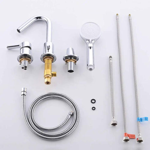Roman Tub Faucet Set In Chrome With Handheld Shower And Diverter, Lead-Free Brass Body cUPC Certified Components Display