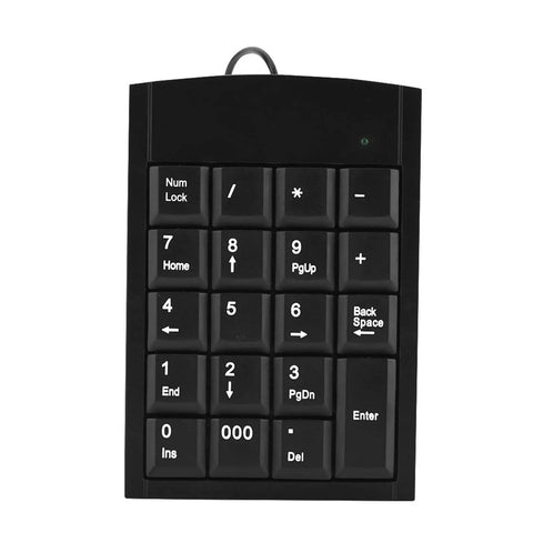 Front view of USB Numeric Keypad For Laptop, Portable External Number Pad, Plug And Play, Anti Slip Design, Compact, for PCs and notebooks