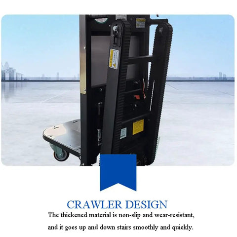 Ultimate Motorized Stair Climbing Cart With Foldable Handle And No Slip Wheels, featuring non-slip crawler design for easy stair navigation.