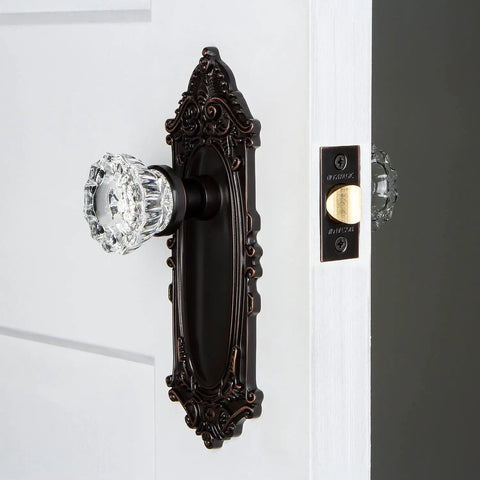 Dope Classic Victorian Plate With Crystal Door Knob Set For Large Doors, Interior Hardware With Fluted Crystal Knob And Ornate Plate.