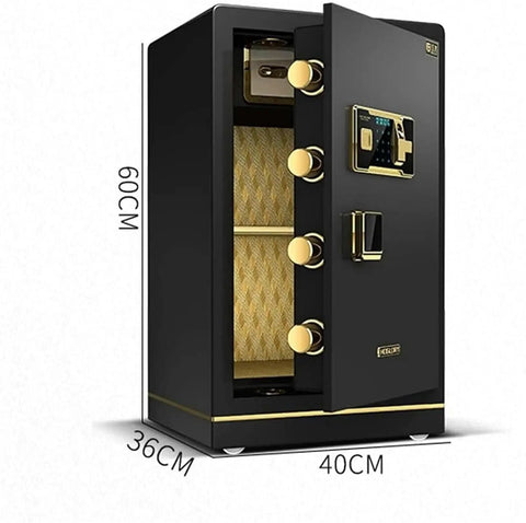 Digital Home Safe With Alarm and Password Lock, All Steel Security Safe for Bedroom, Open, Black Finish, 40 x 36 x 60 cm