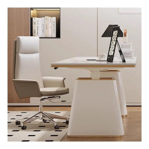 Rock Solid Electric Standing Desk With Four Memory Presets And Smooth Height Adjustment Made For Home Office Or Gaming Setups with modern chair.