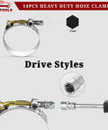 T Bolt Hose Clamp Set 14-Piece Heavy Duty Stainless Steel 304 for Turbo Intake and Radiator Hoses Sizes from 1 to 3 inches