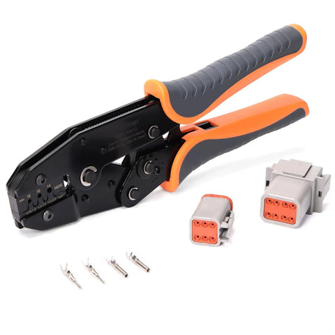 Ratchet Crimp Tool for Deutsch DT 16 Contacts Pro Grade for 18 to 14 AWG Wire Open Barrel Stamped Terminals Precision Positioning