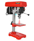 8 Inch Benchtop Drill Press With Laser Guide And Bright LED Work Light, adjustable table for precise drilling in wood and metal.
