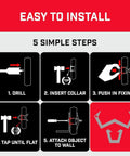 Instruction graphic showing 5 steps for using Heavy Duty Drywall Anchors And Plasterboard Fixings Starter Pack.