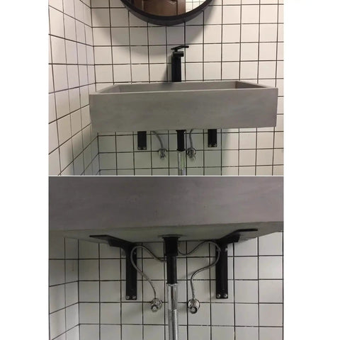 Heavy-Duty Wall Mount Shelf Brackets, Solid Steel Triangle Supports For Floating Shelves, supports a concrete sink with plumbing.