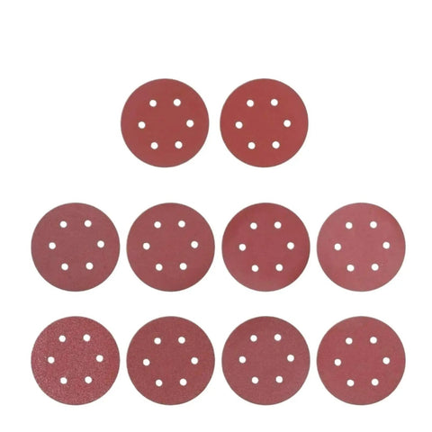 Heavy Duty 9 Inch Sandpaper With 6 Holes Premium Hook and Loop Discs For Electric Polisher Dust Extraction For Wood Metal And Furniture Refinishing High Grit Options From 40 To 2000 To Smooth Surfaces Fast, displaying multiple sanding discs.