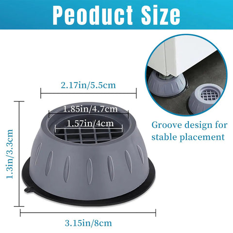 Anti Vibration Pads for Washing Machines and Furniture, 4 Pack Rubber Feet Pads to Cut Noise, Stabilize Vibration, Raise Clearance, Non Slip, Moisture Proof, Easy Clean Groove Design, Grey