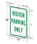 Built Tough Visitor Parking Only Sign Pack Of Four 18x12 Inch Heavy Duty Aluminum Composite Panel shown with measurements and hole details.
