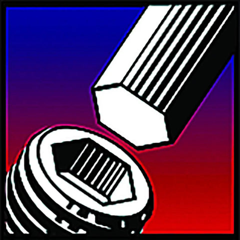 Illustration of Long Series Hex L Key Allen Wrench Set 13 Piece SAE Inch Sizes From.050 To 3 Eighths Made In USA with hex bolt.